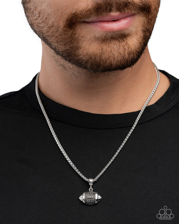 Football Frenzy - Silver Mens Necklace - Paparazzi Accessories
