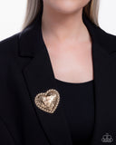 A Breath of Fresh Romance - Gold Brooch - Paparazzi Accessories Brooch Bedazzle Me Pretty Mobile Fashion Boutique