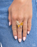 Aerial Auction - Yellow Ring - Paparazzi Accessories Ring Bedazzle Me Pretty Mobile Fashion Boutique