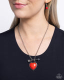 Artful Arrow - Red Necklace - Paparazzi Accessories Necklace Bedazzle Me Pretty Mobile Fashion Boutique