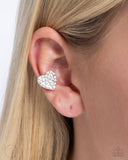 As Far As It GLOWS - White Cuff Earrings - Paparazzi Accessories Post Earrings Bedazzle Me Pretty Mobile Fashion Boutique