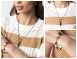 Astral Ambience - Brass Complete Look  - Paparazzi Accessories Bedazzle Me Pretty Mobile Fashion Boutique