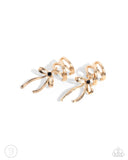 Ballet Lacing - Gold Cuff Earrings - Paparazzi Accessories Post Earrings Bedazzle Me Pretty Mobile Fashion Boutique