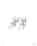 Ballet Lacing - Pink Cuff Earrings - Paparazzi Accessories Post Earrings Bedazzle Me Pretty Mobile Fashion Boutique