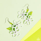 Beaded Blooms - White Earrings - Paparazzi Accessories Earrings Bedazzle Me Pretty Mobile Fashion Boutique