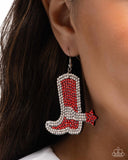 Benevolent Boot - Red Earrings - Paparazzi Accessories Earrings Bedazzle Me Pretty Mobile Fashion Boutique
