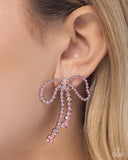 Black Tie Bow - Pink Post Earrings - Paparazzi Accessories Post Earrings Bedazzle Me Pretty Mobile Fashion Boutique