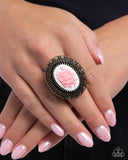 Blooming Brooch - Brass Ring - Paparazzi Accessories Ring Bedazzle Me Pretty Mobile Fashion Boutique