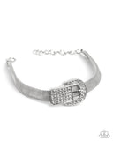 Boldly Buckled - White Bracelet - Paparazzi Accessories Bracelet Bedazzle Me Pretty Mobile Fashion Boutique