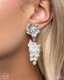 Bouquet Bling - White Clip-On Earrings - Paparazzi Accessories Clip-On Bedazzle Me Pretty Mobile Fashion Boutique