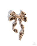 Bow Bonanza - Gold Brooch - Paparazzi Accessories Brooch Bedazzle Me Pretty Mobile Fashion Boutique