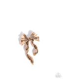 Bow Bonanza - Gold Brooch - Paparazzi Accessories Brooch Bedazzle Me Pretty Mobile Fashion Boutique