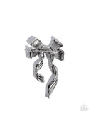 Bow Bonanza - Silver Brooch - Paparazzi Accessories Brooch Bedazzle Me Pretty Mobile Fashion Boutique