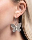 Butterfly Boundary - White Earrings - Paparazzi Accessories Earrings Bedazzle Me Pretty Mobile Fashion Boutique