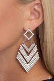Cautious Caliber - White Post Earrings - Paparazzi Accessories Post Earrings Bedazzle Me Pretty Mobile Fashion Boutique