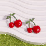 Charming Cherries - Red Post Earrings - Paparazzi Accessories Post Earrings Bedazzle Me Pretty Mobile Fashion Boutique