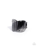 Chic Crossover - Black Ring - Paparazzi Accessories Ring Bedazzle Me Pretty Mobile Fashion Boutique
