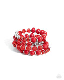 Colorful Charade - Red Bracelet - Paparazzi Accessories Bracelet Bedazzle Me Pretty Mobile Fashion Boutique