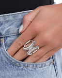 Confident Curves - Silver Ring - Paparazzi Accessories Ring Bedazzle Me Pretty Mobile Fashion Boutique