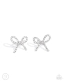 Convincing Charm - White Cuff Earrings - Paparazzi Accessories Post Earrings Bedazzle Me Pretty Mobile Fashion Boutique
