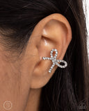 Convincing Charm - White Cuff Earrings - Paparazzi Accessories Post Earrings Bedazzle Me Pretty Mobile Fashion Boutique