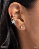Cosmic Cool - White Cuff Earrings - Paparazzi Accessories Post Earrings Bedazzle Me Pretty Mobile Fashion Boutique