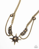 Cosmic Critique - Brass Necklace - Paparazzi Accessories Necklace Bedazzle Me Pretty Mobile Fashion Boutique