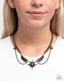 Cosmic Critique - Brass Necklace - Paparazzi Accessories Necklace Bedazzle Me Pretty Mobile Fashion Boutique