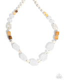 Crackling Chic - White Necklace - Paparazzi Accessories Necklace Bedazzle Me Pretty Mobile Fashion Boutique