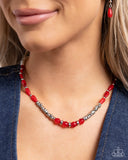 Dainty Diversity - Red Necklace - Paparazzi Accessories Necklace Bedazzle Me Pretty Mobile Fashion Boutique