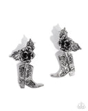 Dancing Boots - Silver Post Earrings - Paparazzi Accessories Post Earrings Bedazzle Me Pretty Mobile Fashion Boutique