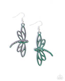 Dapper Dragonfly - Green Earrings - Paparazzi Accessories Earrings Bedazzle Me Pretty Mobile Fashion Boutique