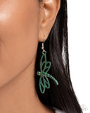 Dapper Dragonfly - Green Earrings - Paparazzi Accessories Earrings Bedazzle Me Pretty Mobile Fashion Boutique