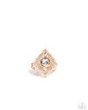Dazzling Dignity - Gold Ring - Paparazzi Accessories Ring Bedazzle Me Pretty Mobile Fashion Boutique