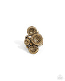Deluxe Discs - Brass Ring - Paparazzi Accessories Ring Bedazzle Me Pretty Mobile Fashion Boutique