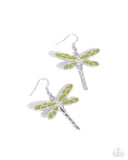 Dragonfly Descent - Green Earrings - Paparazzi Accessories Earrings Bedazzle Me Pretty Mobile Fashion Boutique