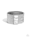 Dramatic Diva - White Bracelet - Paparazzi Accessories Bracelet Bedazzle Me Pretty Mobile Fashion Boutique