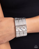 Dramatic Diva - White Bracelet - Paparazzi Accessories Bracelet Bedazzle Me Pretty Mobile Fashion Boutique