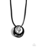 Duchess Disc - Black Necklace - Paparazzi Accessories Necklace Bedazzle Me Pretty Mobile Fashion Boutique