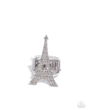 Eiffel Tower Ease - White Ring - Paparazzi Accessories Ring Bedazzle Me Pretty Mobile Fashion Boutique
