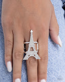 Eiffel Tower Ease - White Ring - Paparazzi Accessories Ring Bedazzle Me Pretty Mobile Fashion Boutique