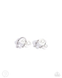Elegant Emblem - White Post Earrings - Paparazzi Accessories Post Earrings Bedazzle Me Pretty Mobile Fashion Boutique