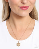 Emblematic Elegance - Gold - O Necklace - Paparazzi Accessories Necklace Bedazzle Me Pretty Mobile Fashion Boutique
