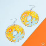 Embroidered Elegance - Yellow Earrings - Paparazzi Accessories Earrings Bedazzle Me Pretty Mobile Fashion Boutique