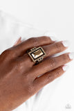 Emerald Elegance - Brass Ring - Paparazzi Accessories Ring Bedazzle Me Pretty Mobile Fashion Boutique