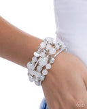 Endearing Ease - White Bracelet - Paparazzi Accessories Bracelet Bedazzle Me Pretty Mobile Fashion Boutique