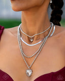 Excessive Embellishment - White Necklace - Paparazzi Accessories Necklace Bedazzle Me Pretty Mobile Fashion Boutique