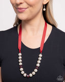 Exclusive Ease - Red Necklace - Paparazzi Accessories Necklace Bedazzle Me Pretty Mobile Fashion Boutique
