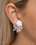 Fanciful Facade - Pink Clip-On Earrings - Paparazzi Accessories Clip-On Bedazzle Me Pretty Mobile Fashion Boutique