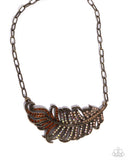 Fancy Feather - Brass Necklace - Paparazzi Accessories Necklace Bedazzle Me Pretty Mobile Fashion Boutique